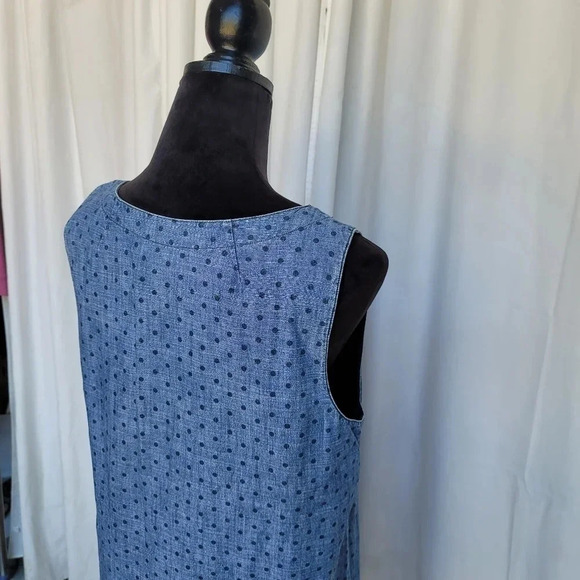 Fossil Blue Denim Jeans Shift Dress Lined Pleated Neck Women's Sz Medium - Picture 3 of 10